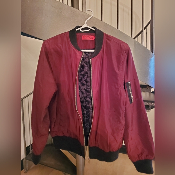 Woman Burgundy Bomber Jacket - Picture 4 of 4